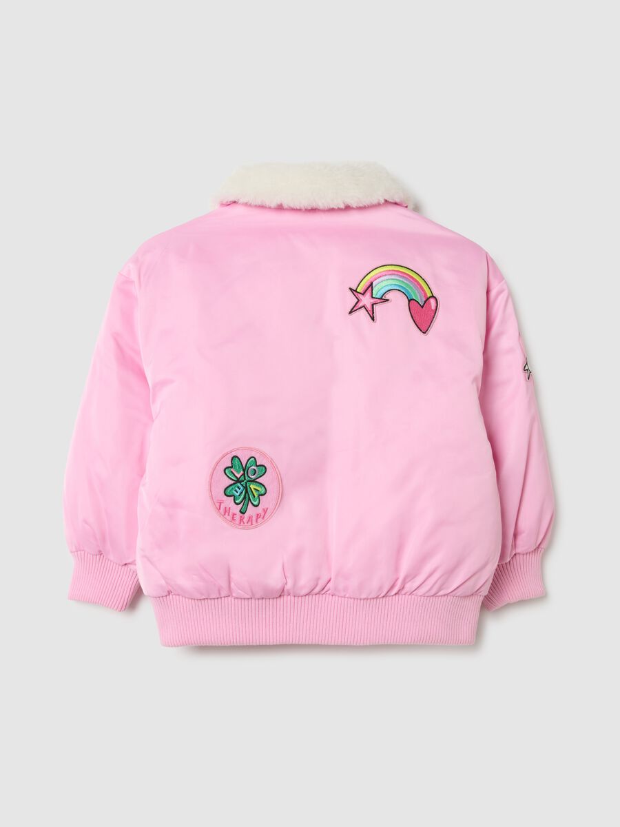 Girls' pink bomber jacket with an oversized fit_1