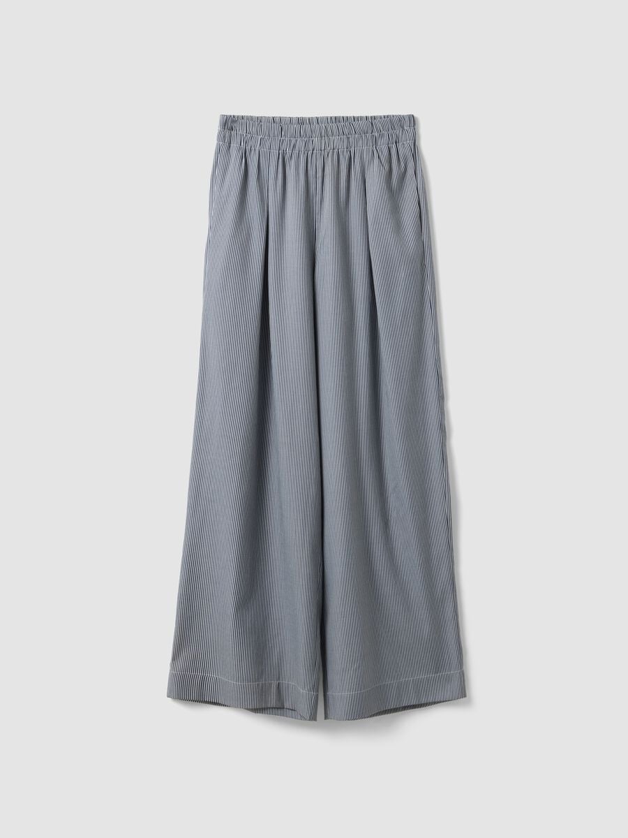 Pantaloni palazzo a righe bianche e blu in misto cotone regular fit_4