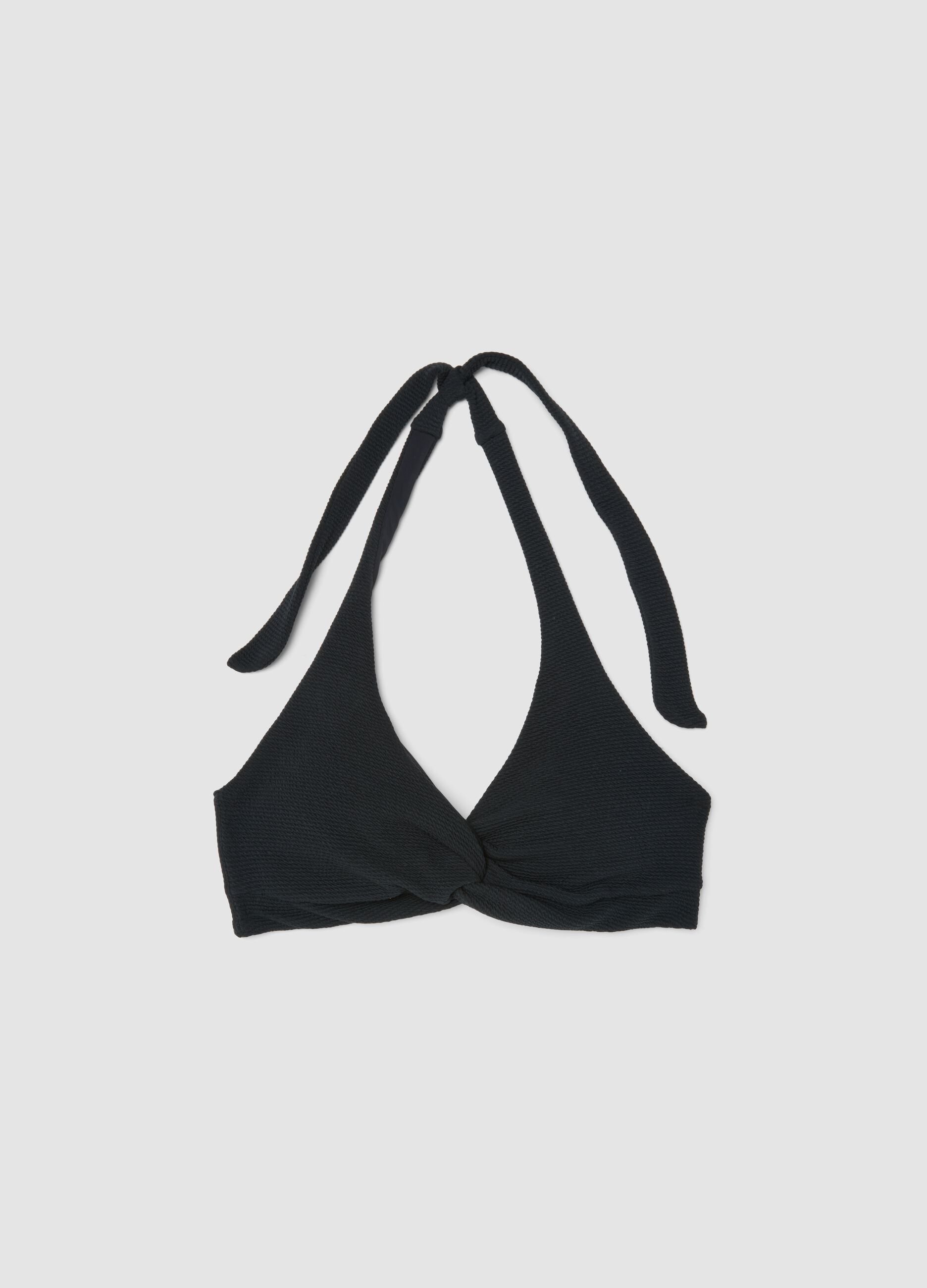 Top bikini intrecciato nero in tessuto elasticizzato