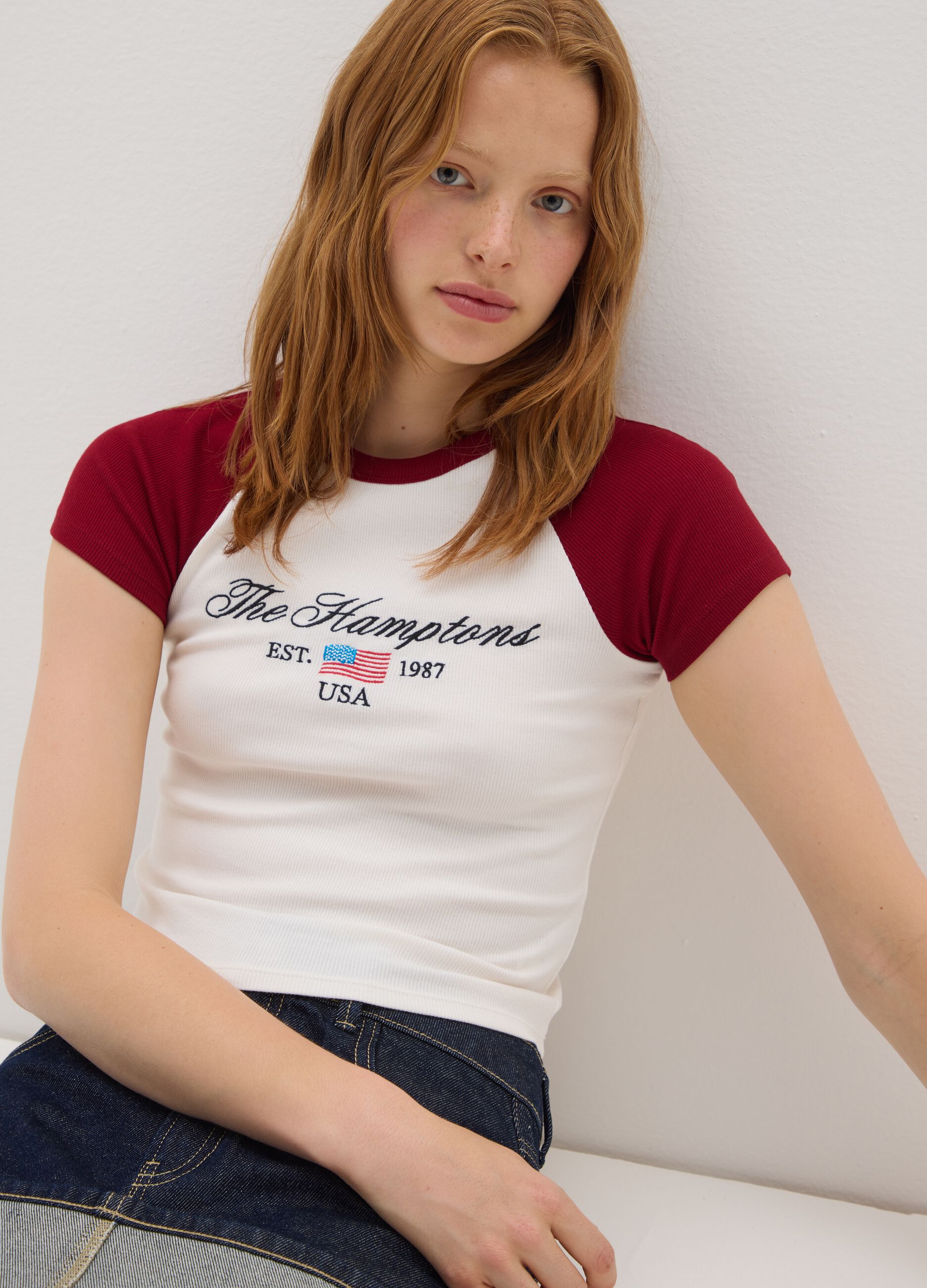 T-shirt in cotone elasticizzato multicolor fitted