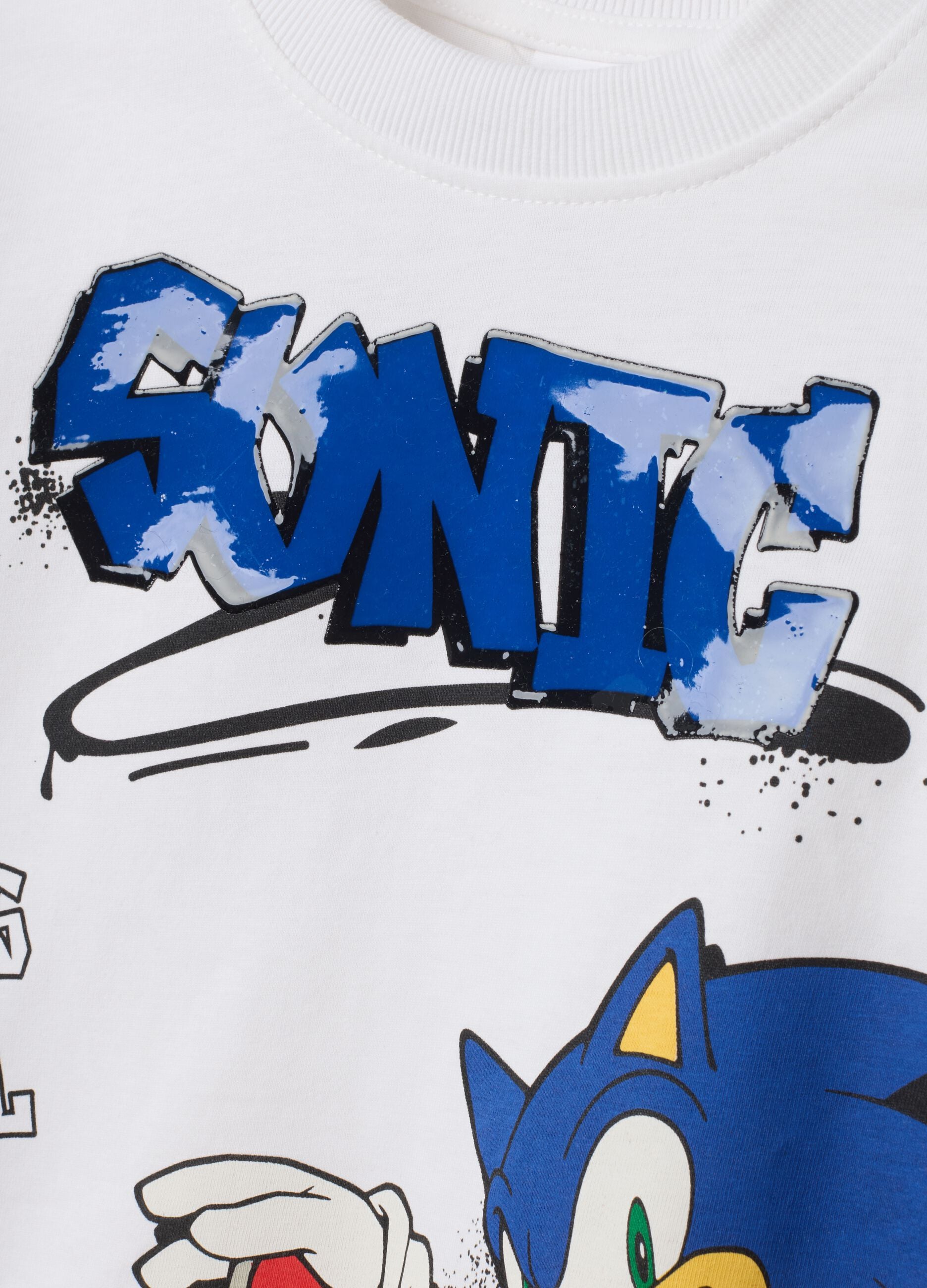 White pure cotton Sonic print oversized fit T-shirt