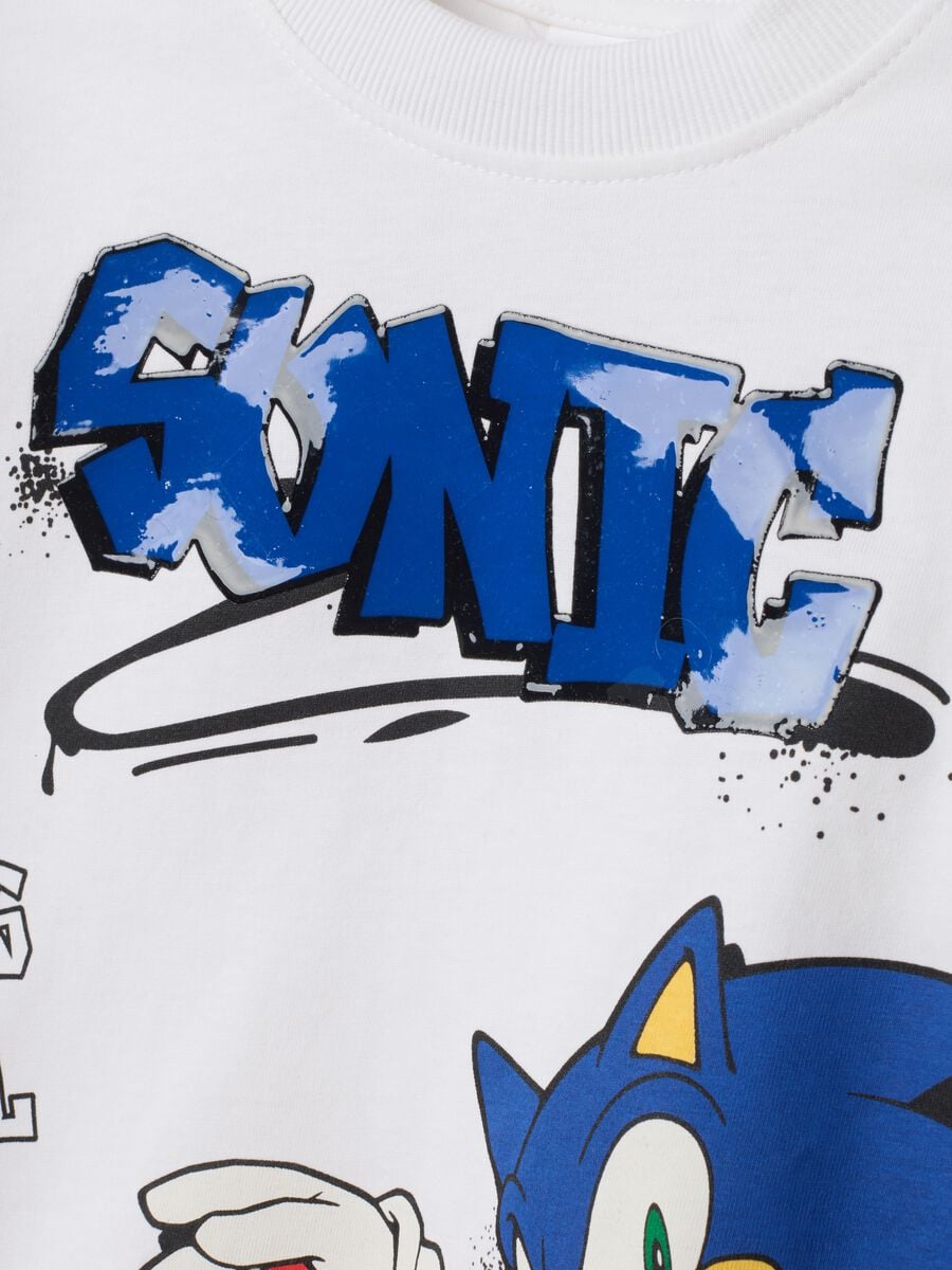 T-shirt bianca in puro cotone con stampa Sonic over fit_2