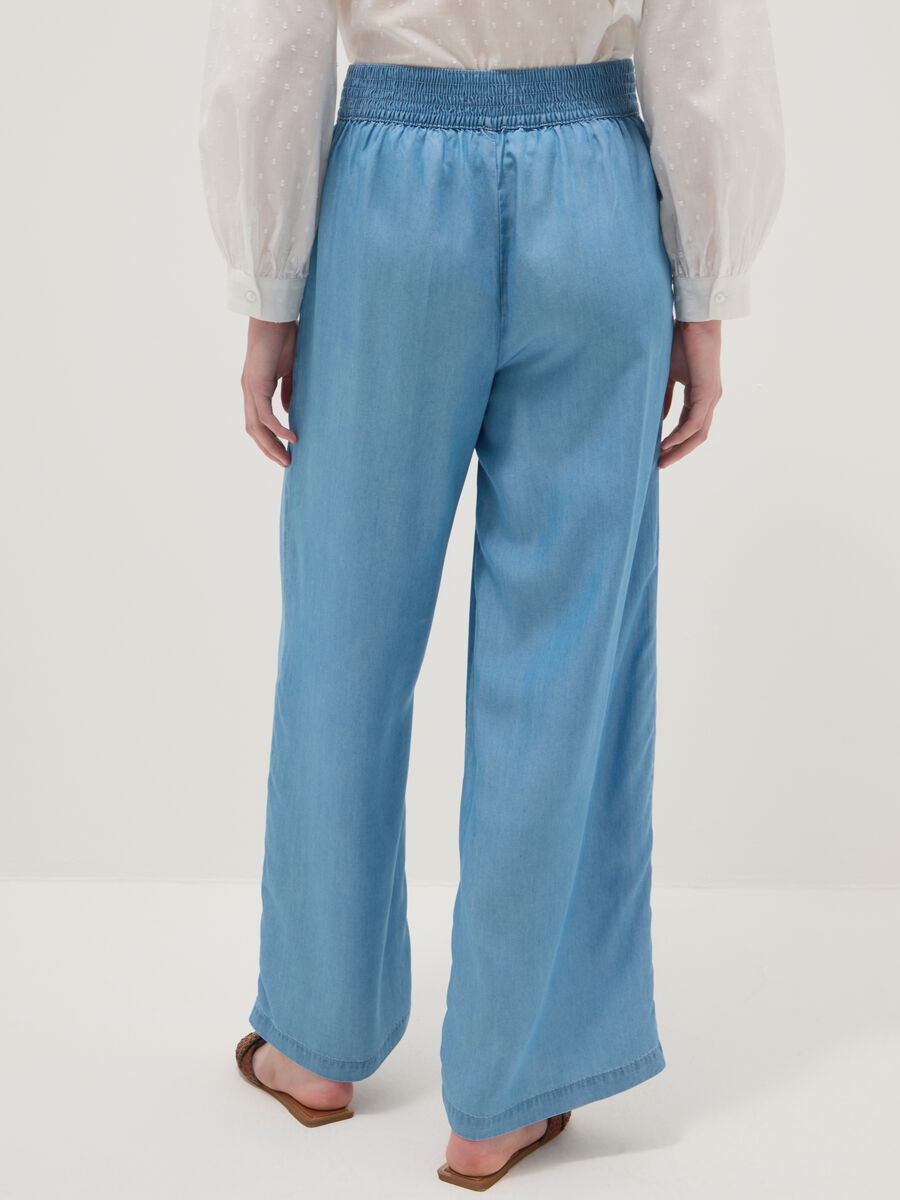 Light blue pure lyocell palazzo trousers with elasticated waist, wide-leg_2