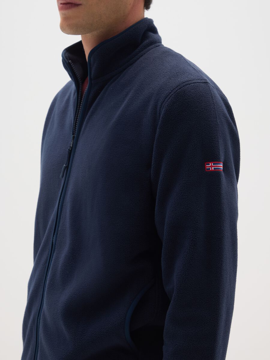 Regular Fit Blue Fleece Jacket with Zip_3
