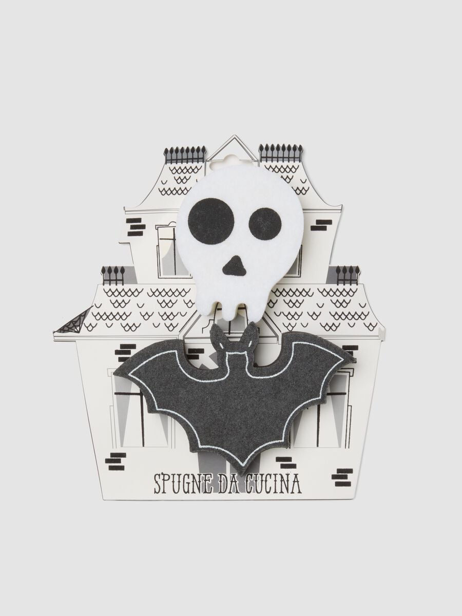 Set spugne da cucina bianco e nero a forma di teschio e pipistrello_0