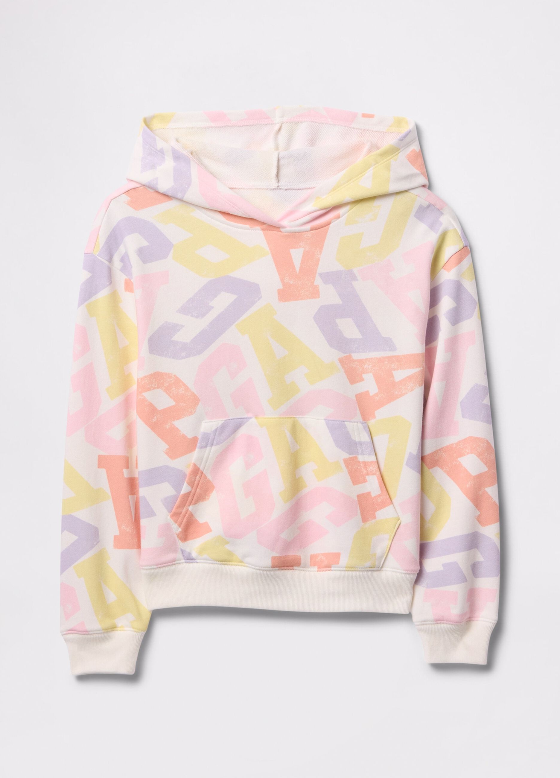 White sweatshirt with hood and logo print
