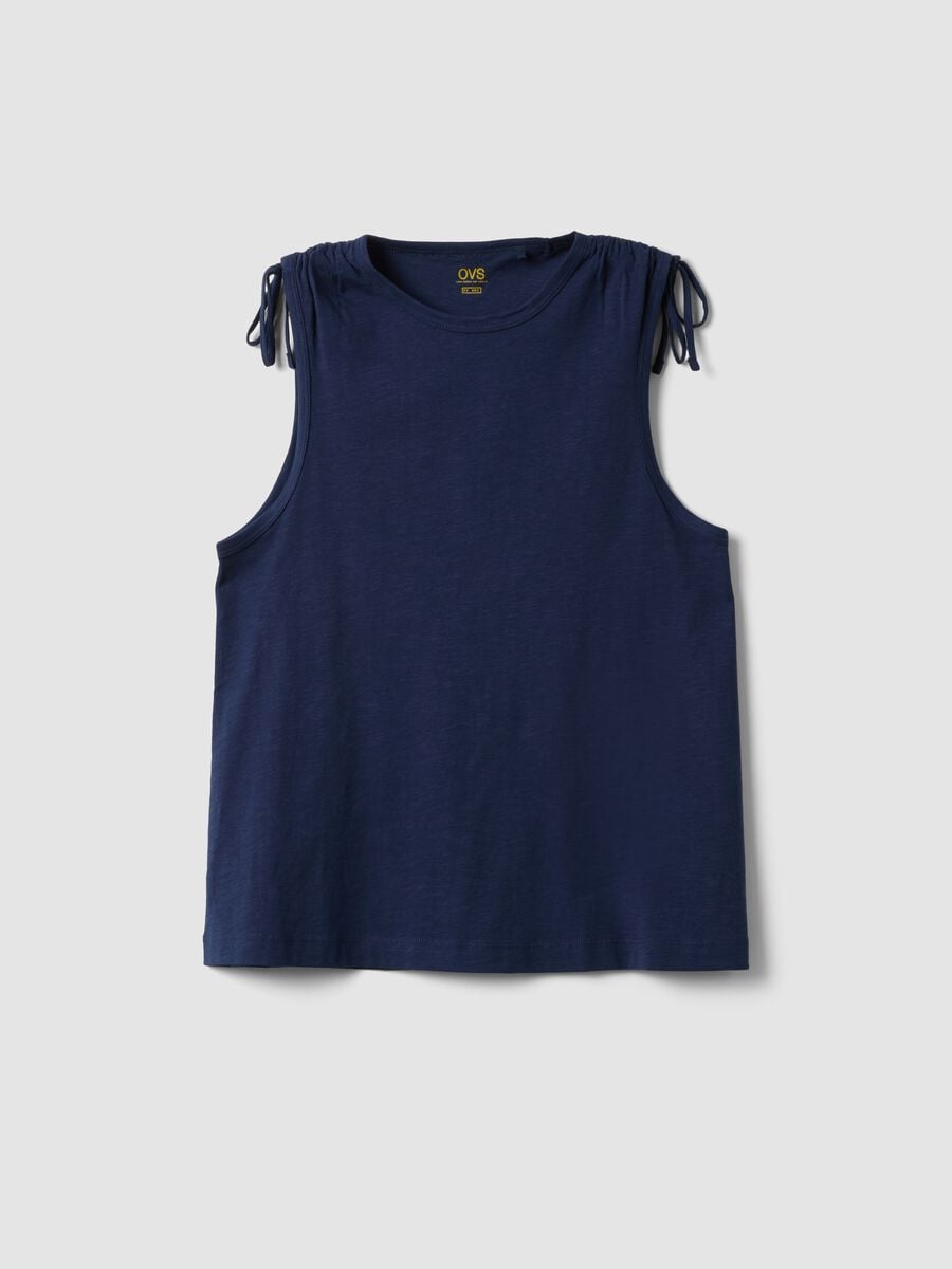 Tank top blu in puro cotone con laccetti sulle spalle_0