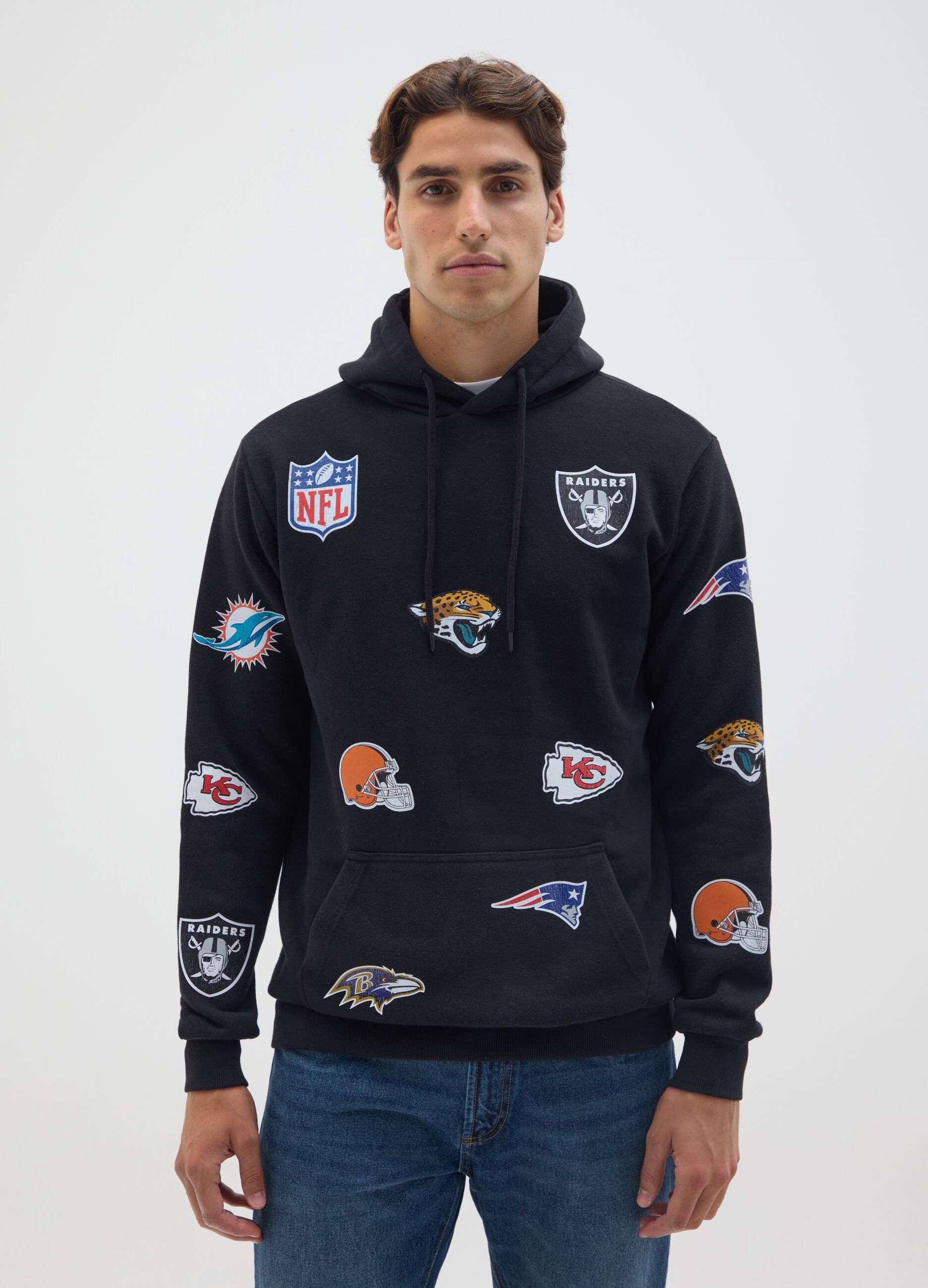 Black cotton blend sweatshirt with NFL logos