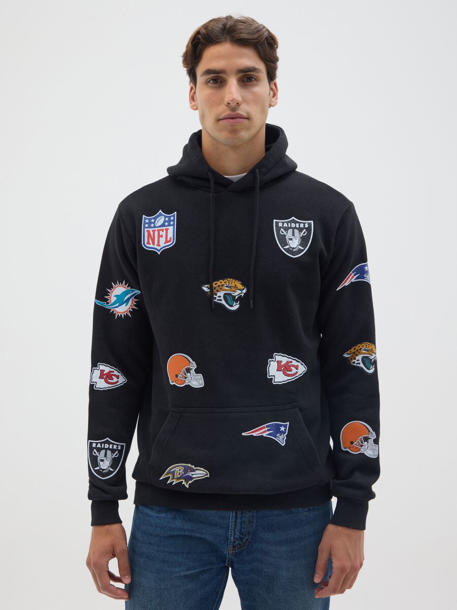 Black cotton blend sweatshirt with NFL logos_0