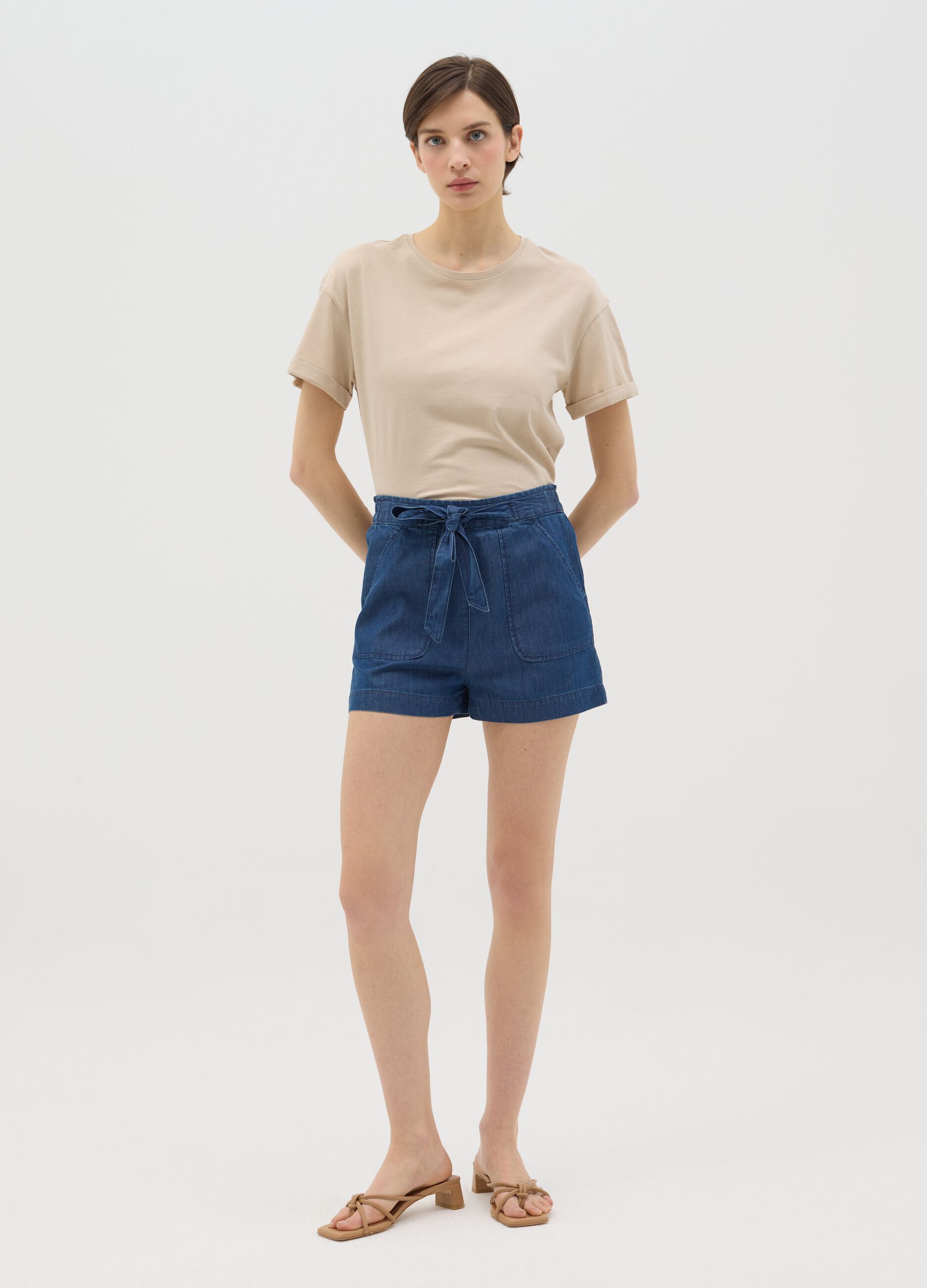 T-shirt in cotone boxy fit beige
