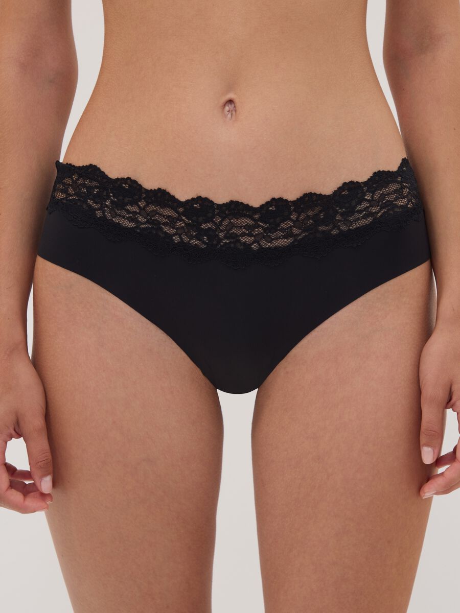Slip nero in microfibra elasticizzata con pizzo_1