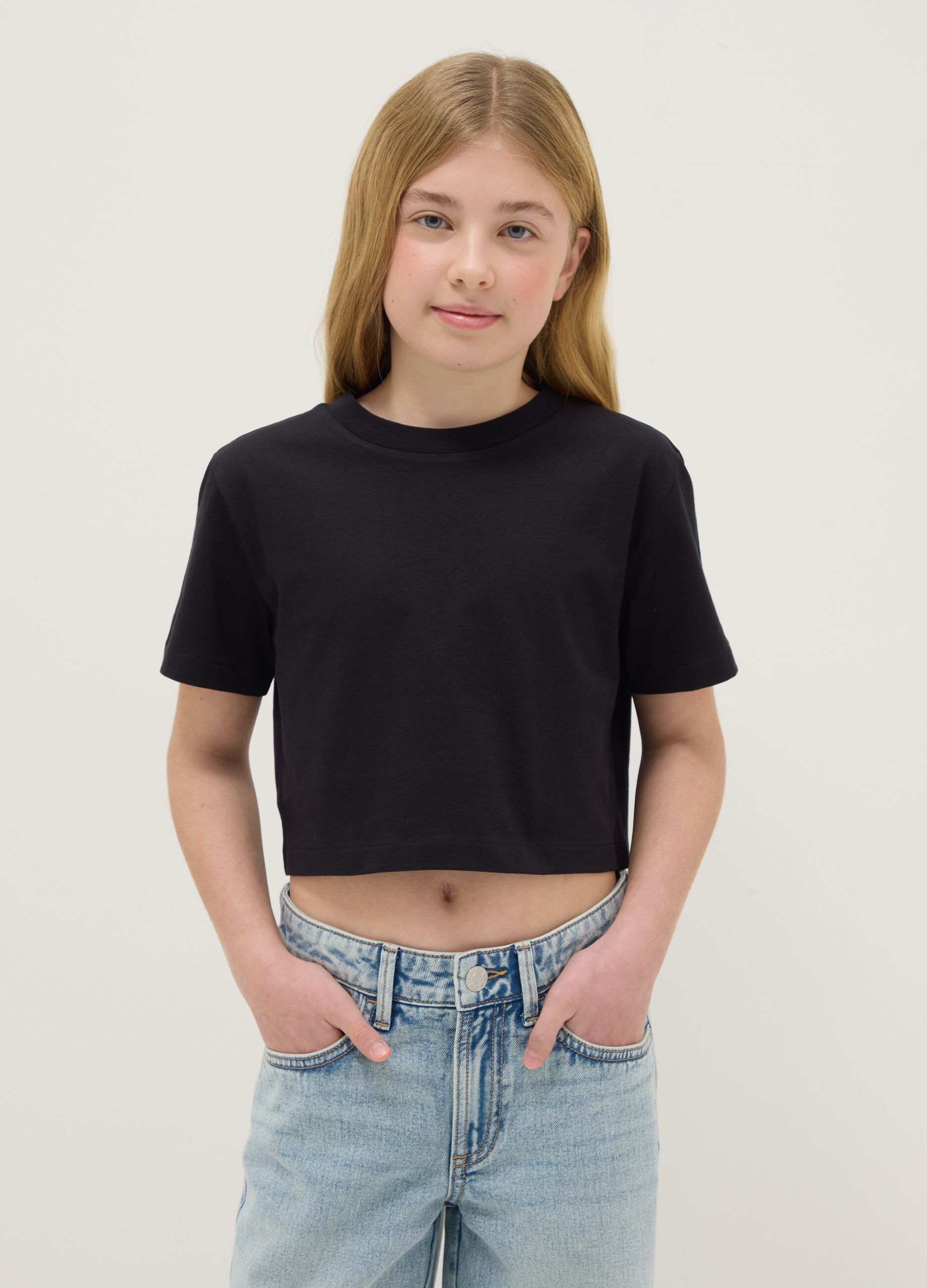 Girls' black pure cotton boxy fit t-shirt