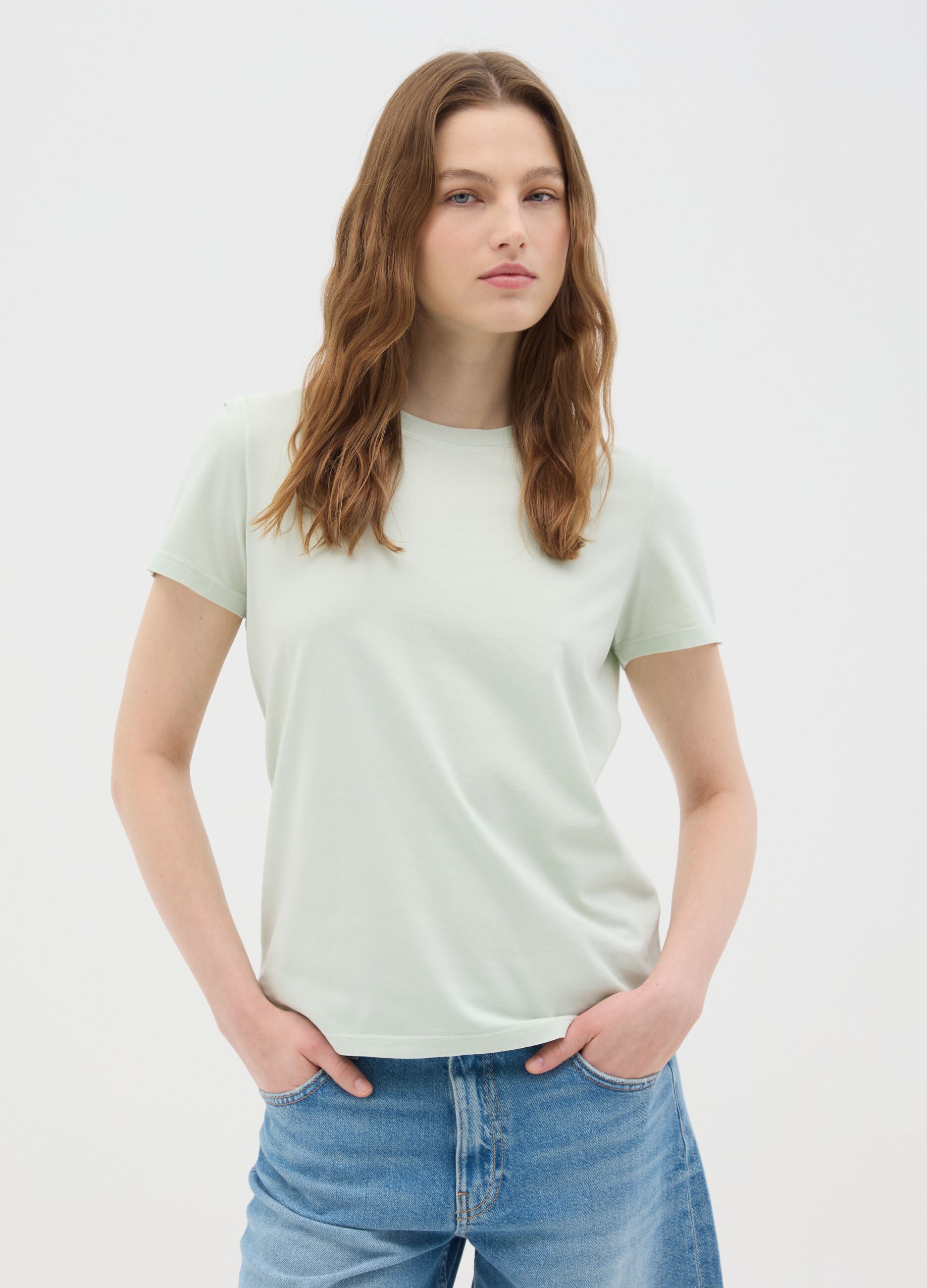 Women’s green regular-fit T-shirt in 100% cotton