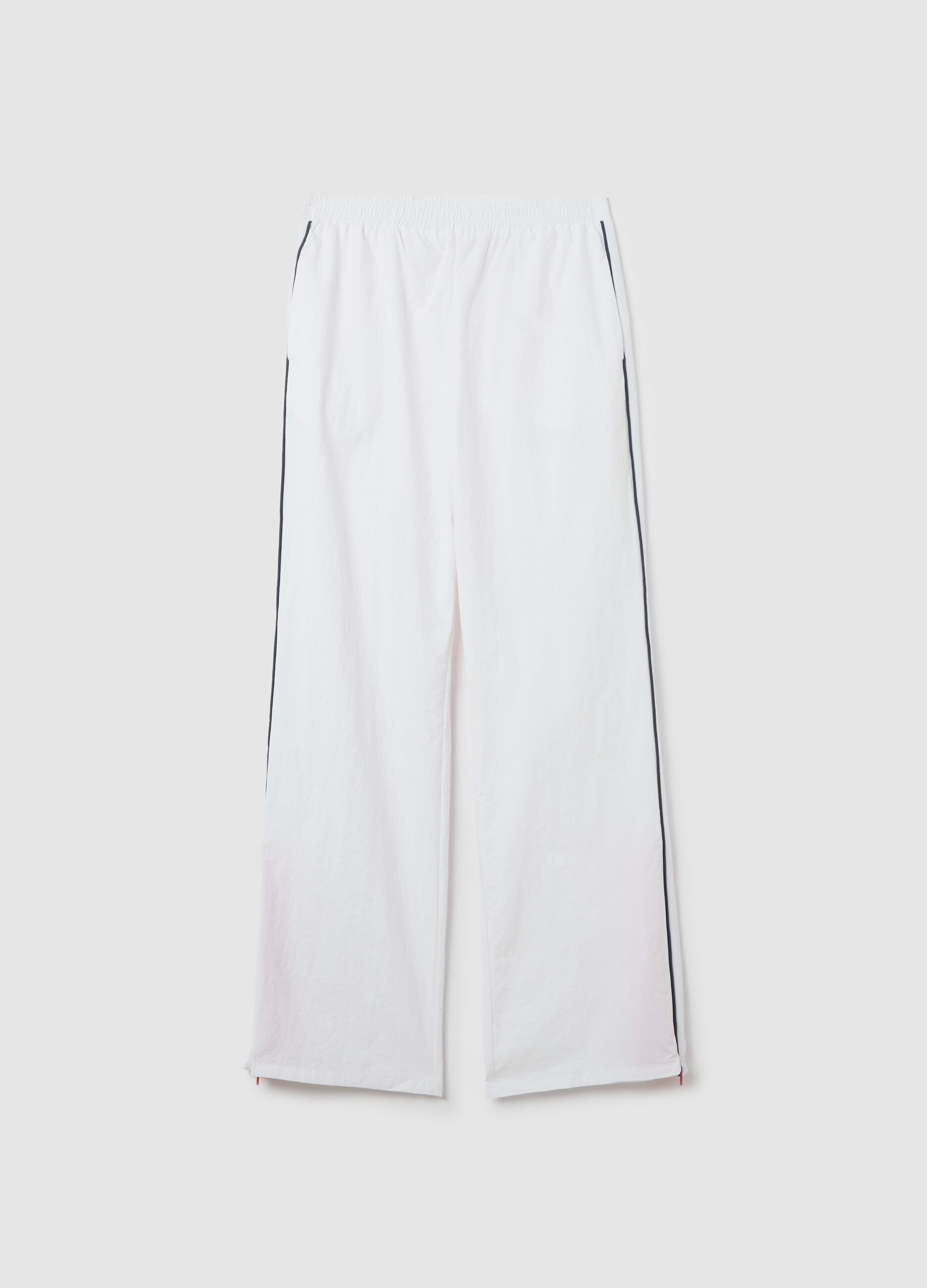 White nylon joggers with splits and zip