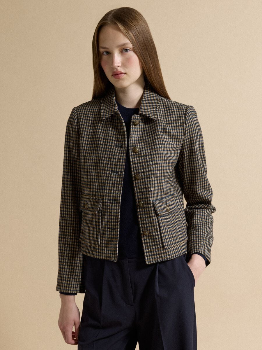 Multicolour checked wool-viscose blend blazer_0