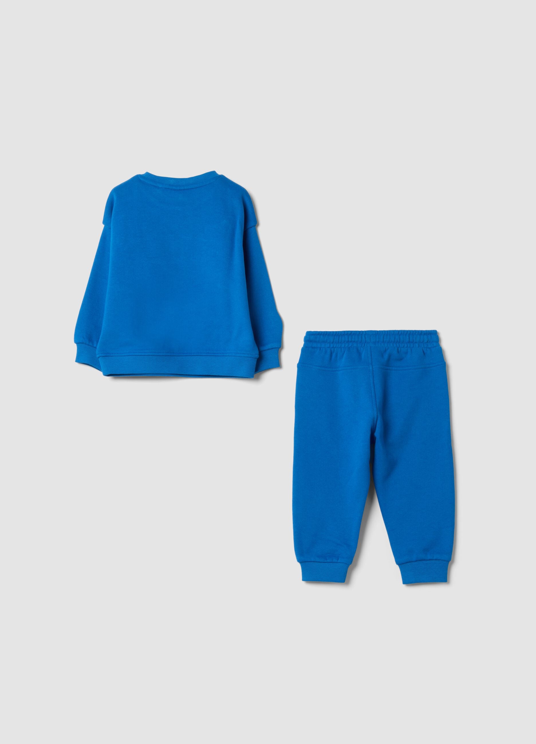 Completo jogging blu in puro cotone con stampa dinosauri over fit
