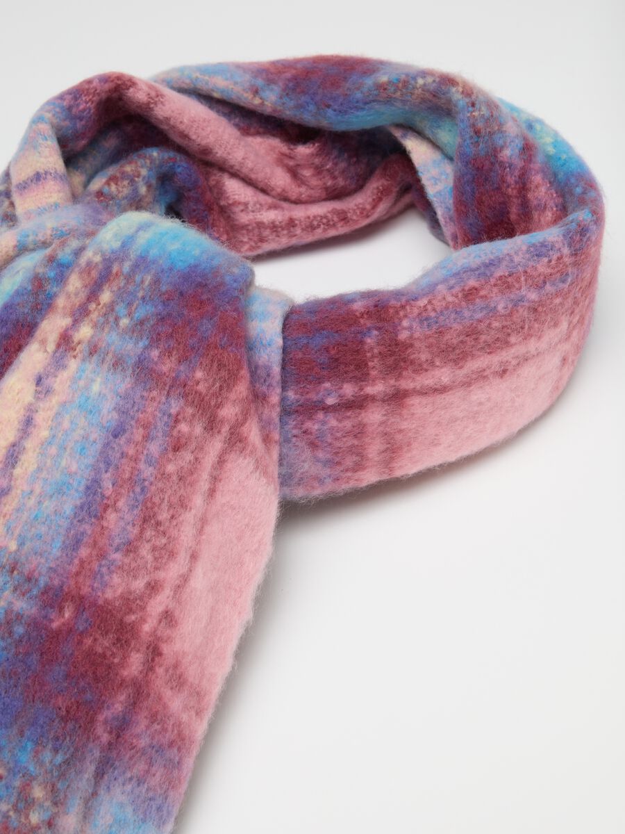 Multicoloured Checkered Scarf with Fringe_1