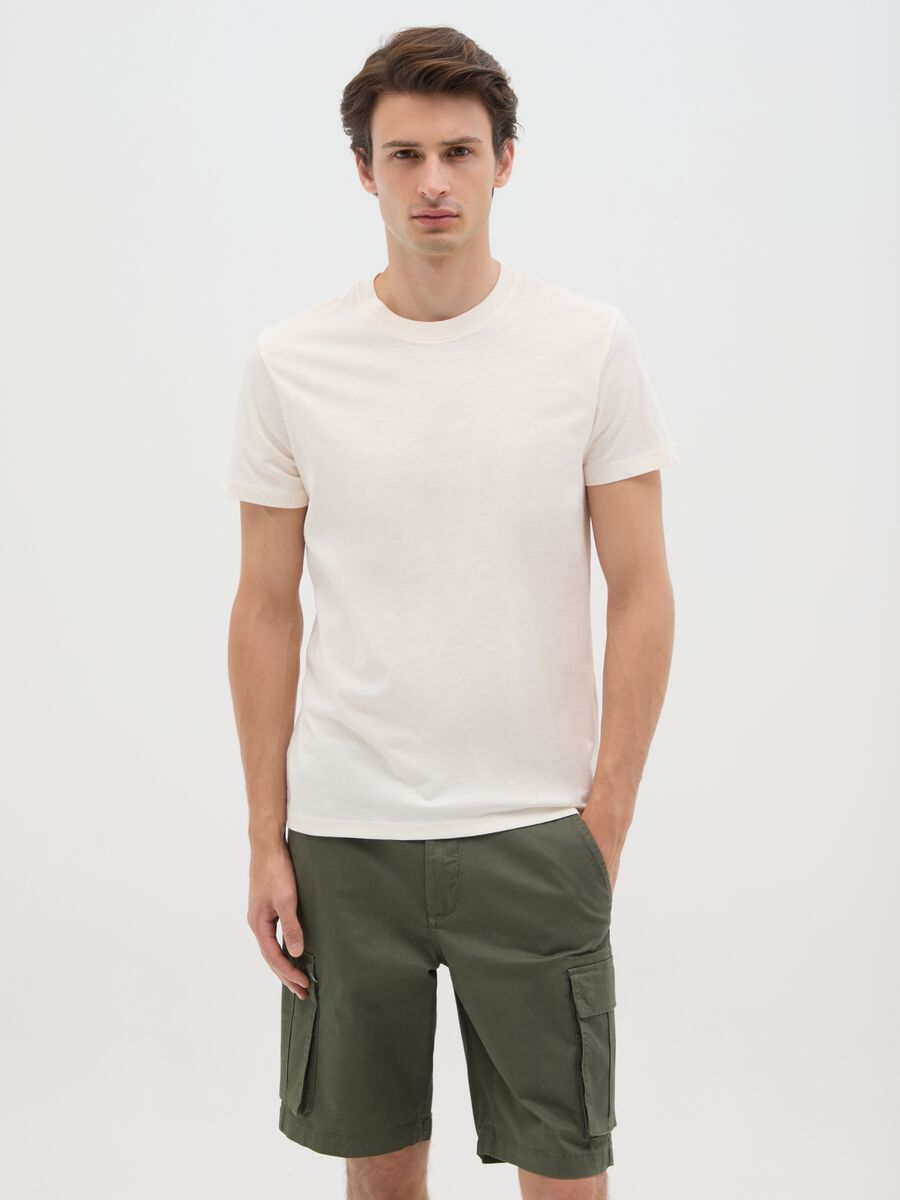Men's white cotton fitted T-shirt_0