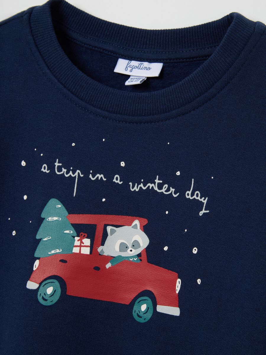 Blue children's sweatshirt in pure cotton with regular fit and Christmas print_2