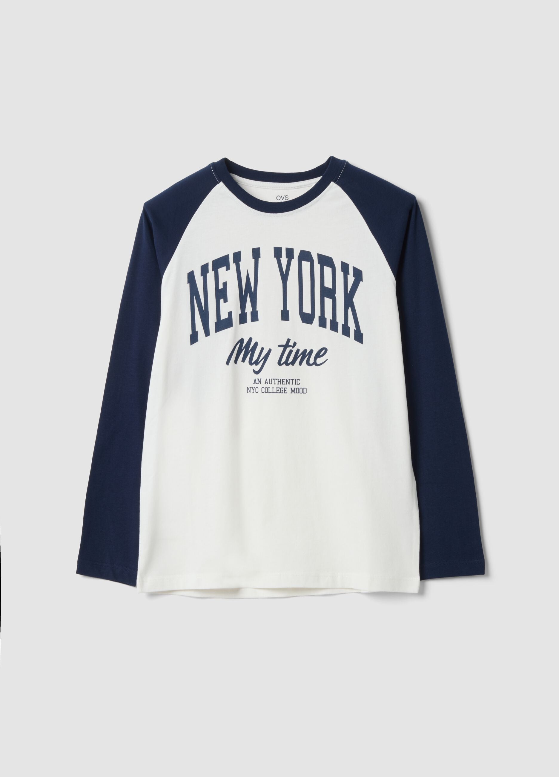 White pure cotton T-shirt with college print, relaxed fit