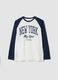 White pure cotton T-shirt with college print, relaxed fit_0