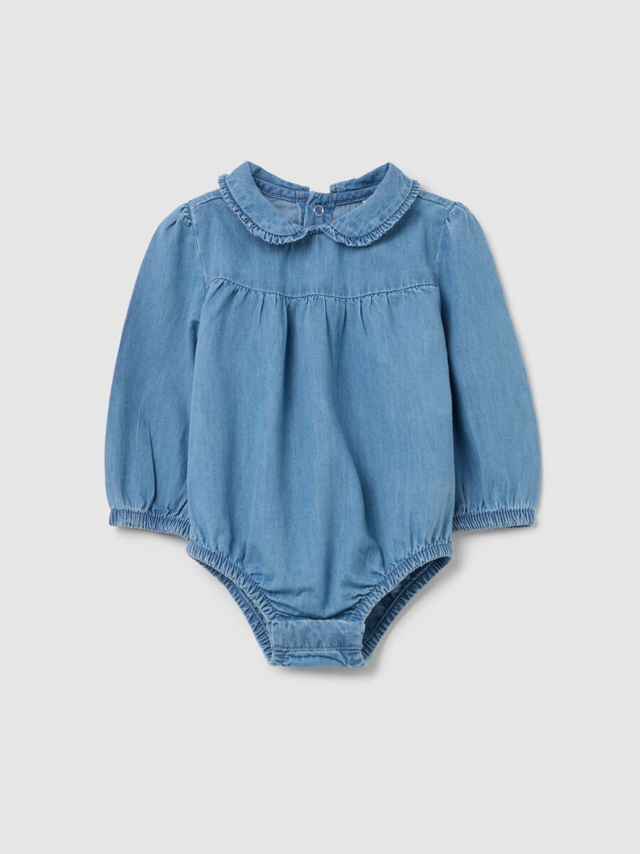 Denim bodysuit shirt with ruffles_0