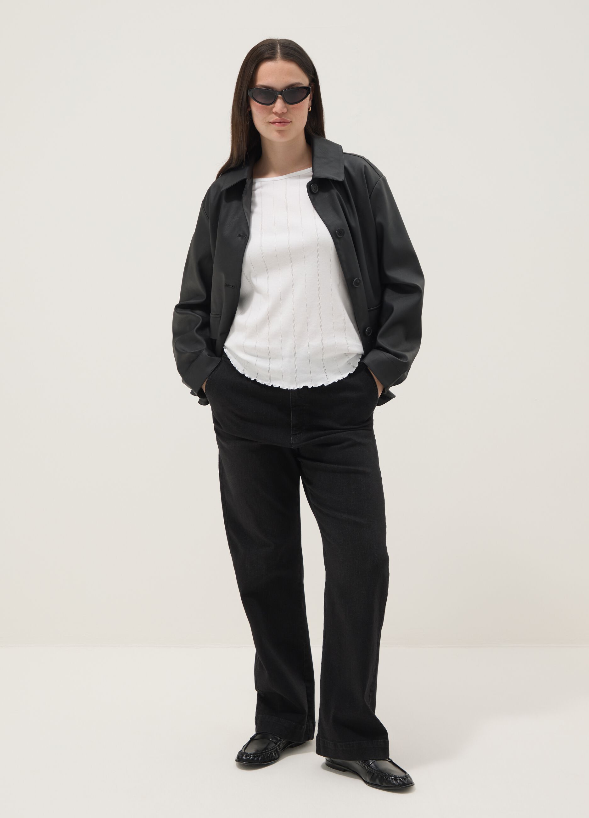 Black regular fit jacket with buttons and patch pockets