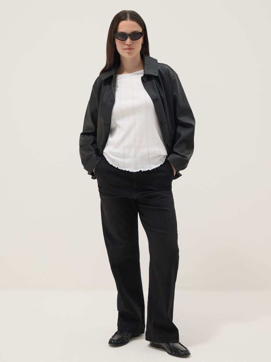 Black regular fit jacket with buttons and patch pockets_1