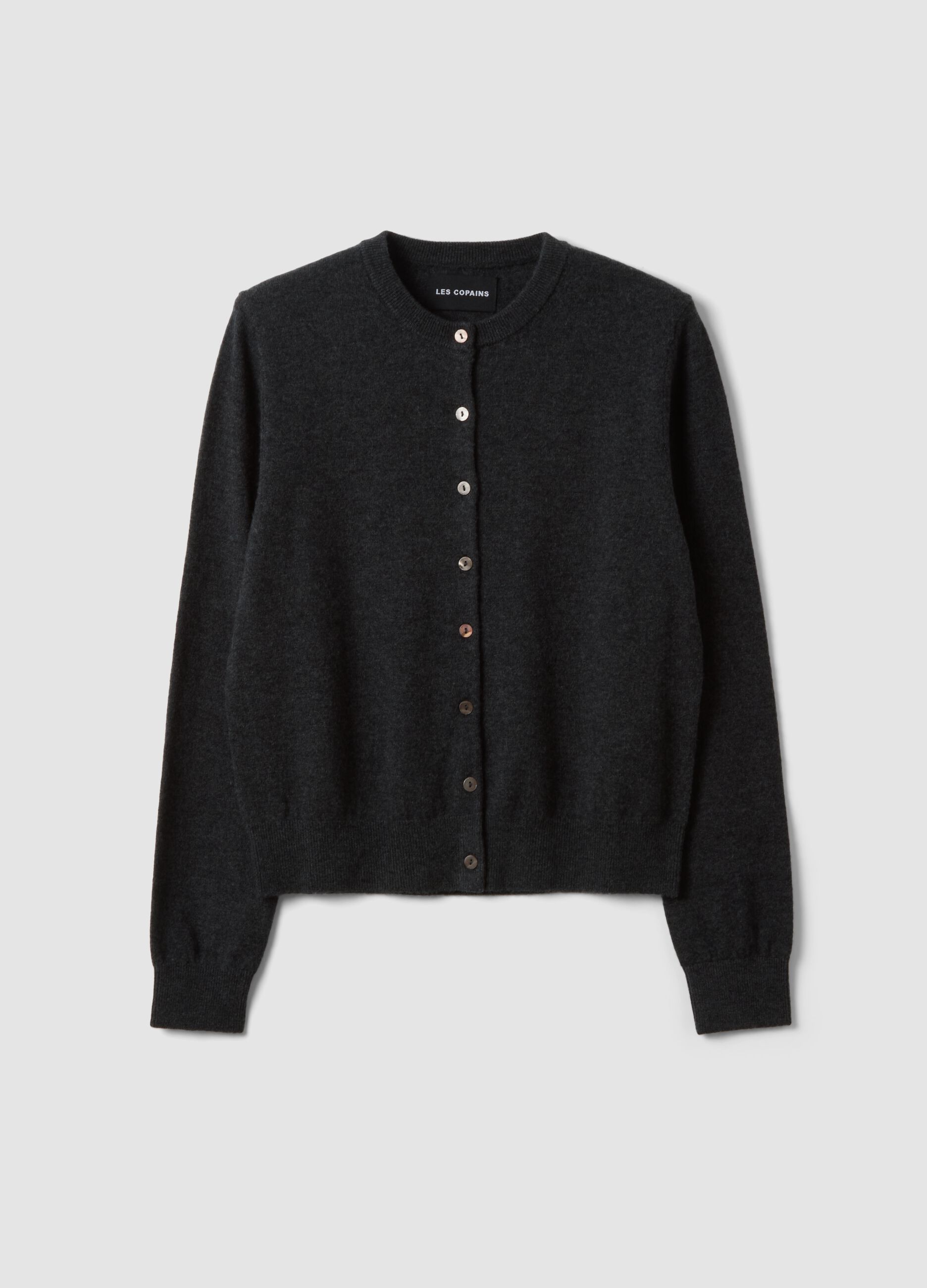Cardigan grigio in pura lana con girocollo e bottoni regular fit