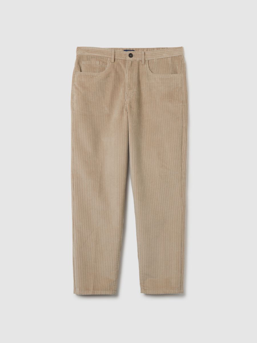 Beige ribbed cotton blend trousers in regular fit_4