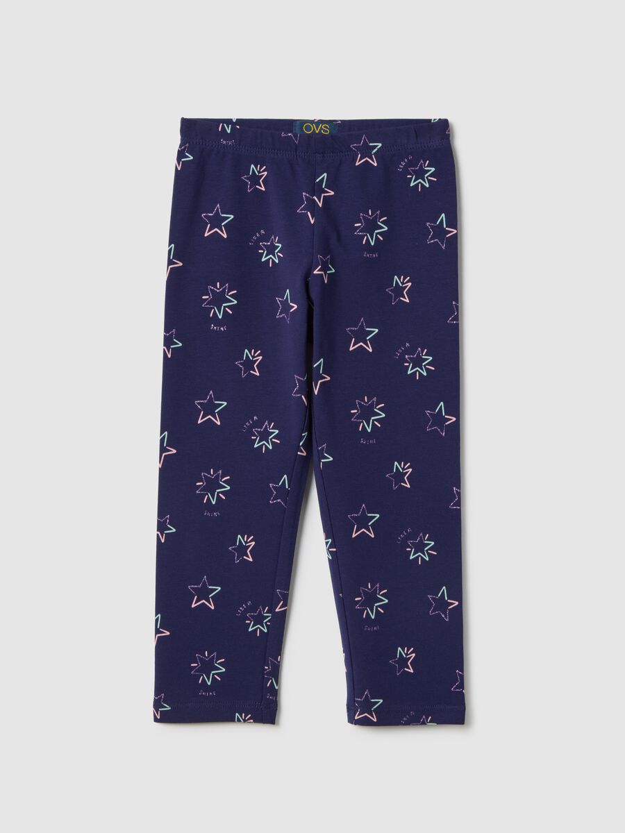 Girls' Purple Stretch Cotton Skinny Fit Leggings with Stars_0