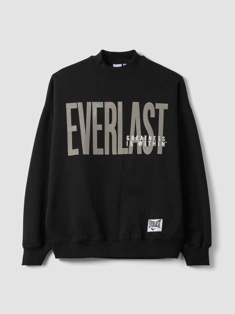Black cotton-blend sweatshirt with front print, regular fit_0