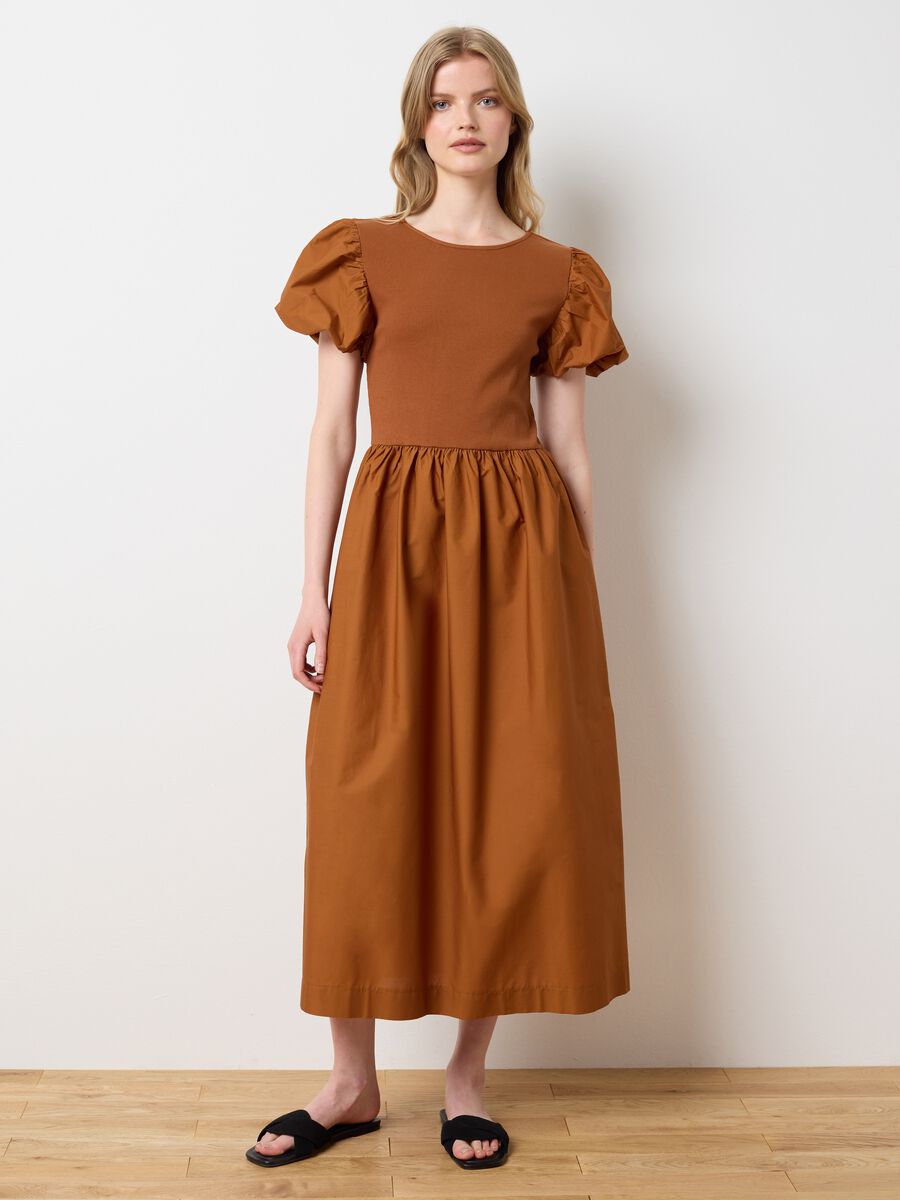 Long brown cotton regular fit women's dress_1