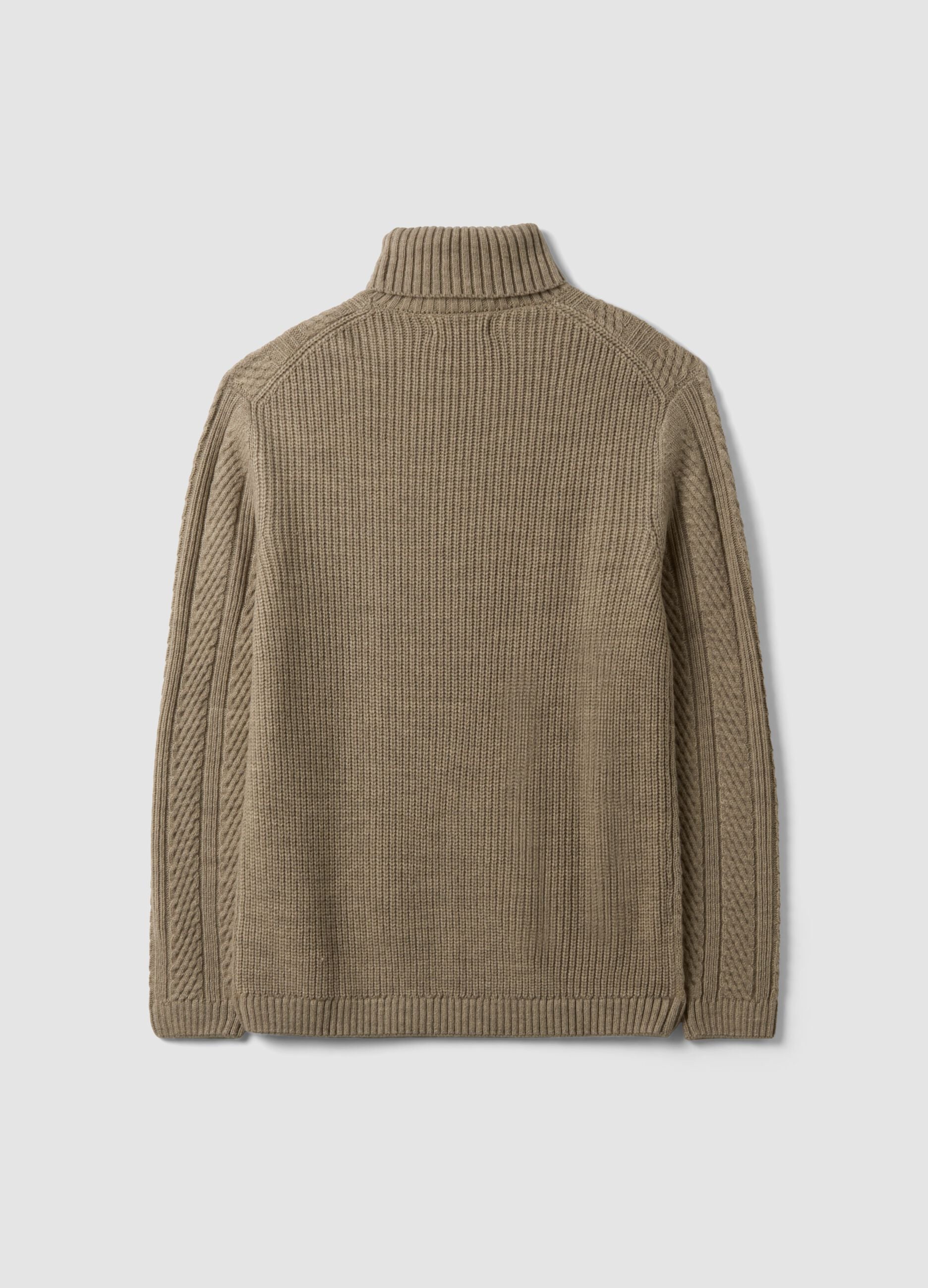 Beige wool-blend regular-fit roll-neck jumper