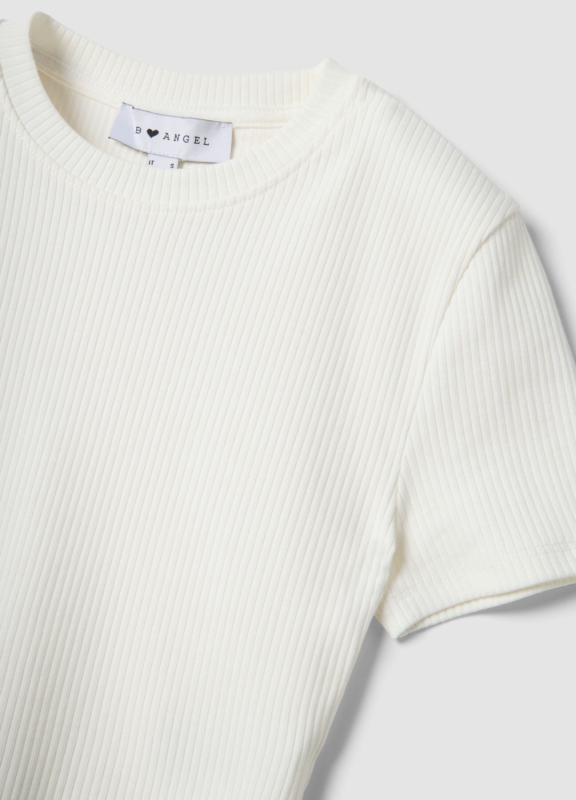 White ribbed fitted T-shirt in stretch cotton