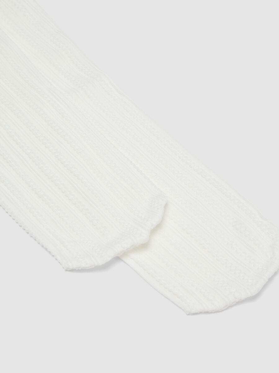White stretch tights with textured pattern_1