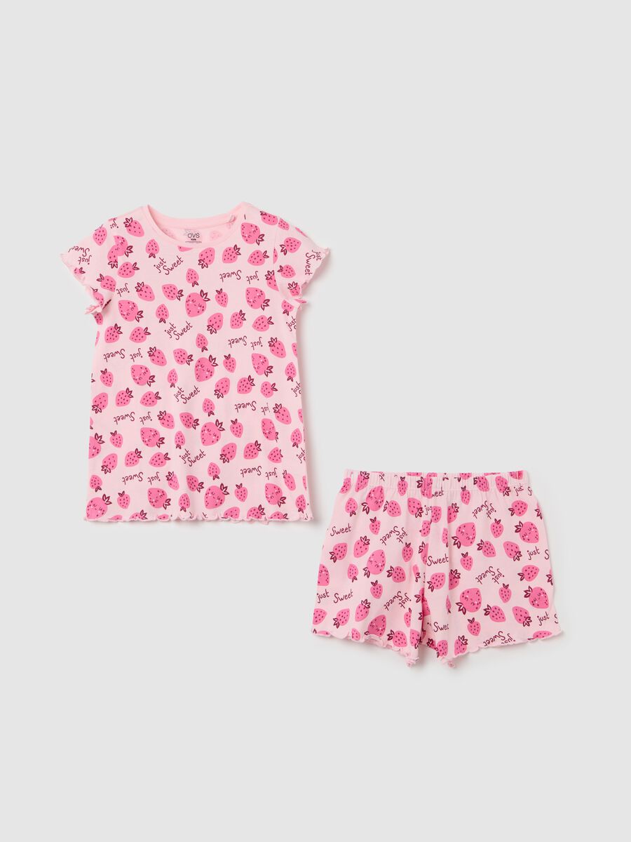 Girls' Short Pink Pyjamas with Strawberry Print_0