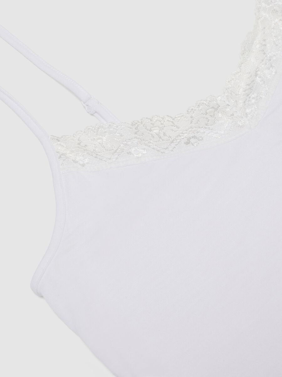 White stretchy viscose slim fit tank top with lace_5