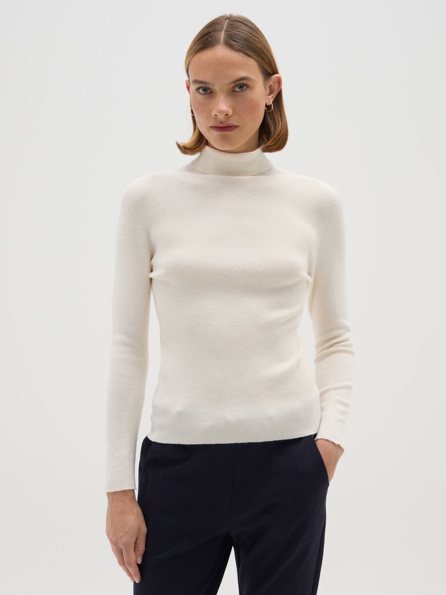 Dolcevita in misto cotone bianco regular fit_0