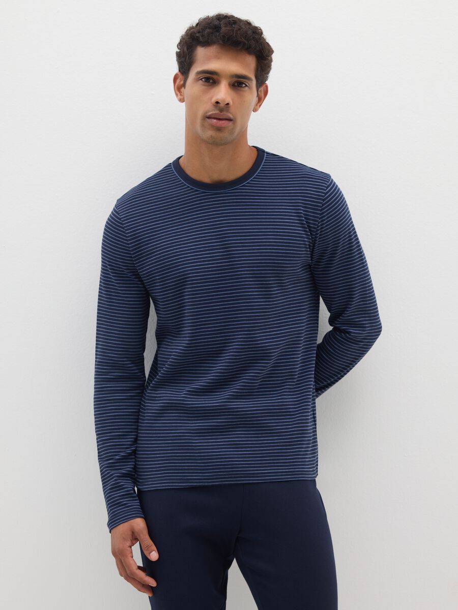 Pigiama blu a righe in puro cotone regular fit_3