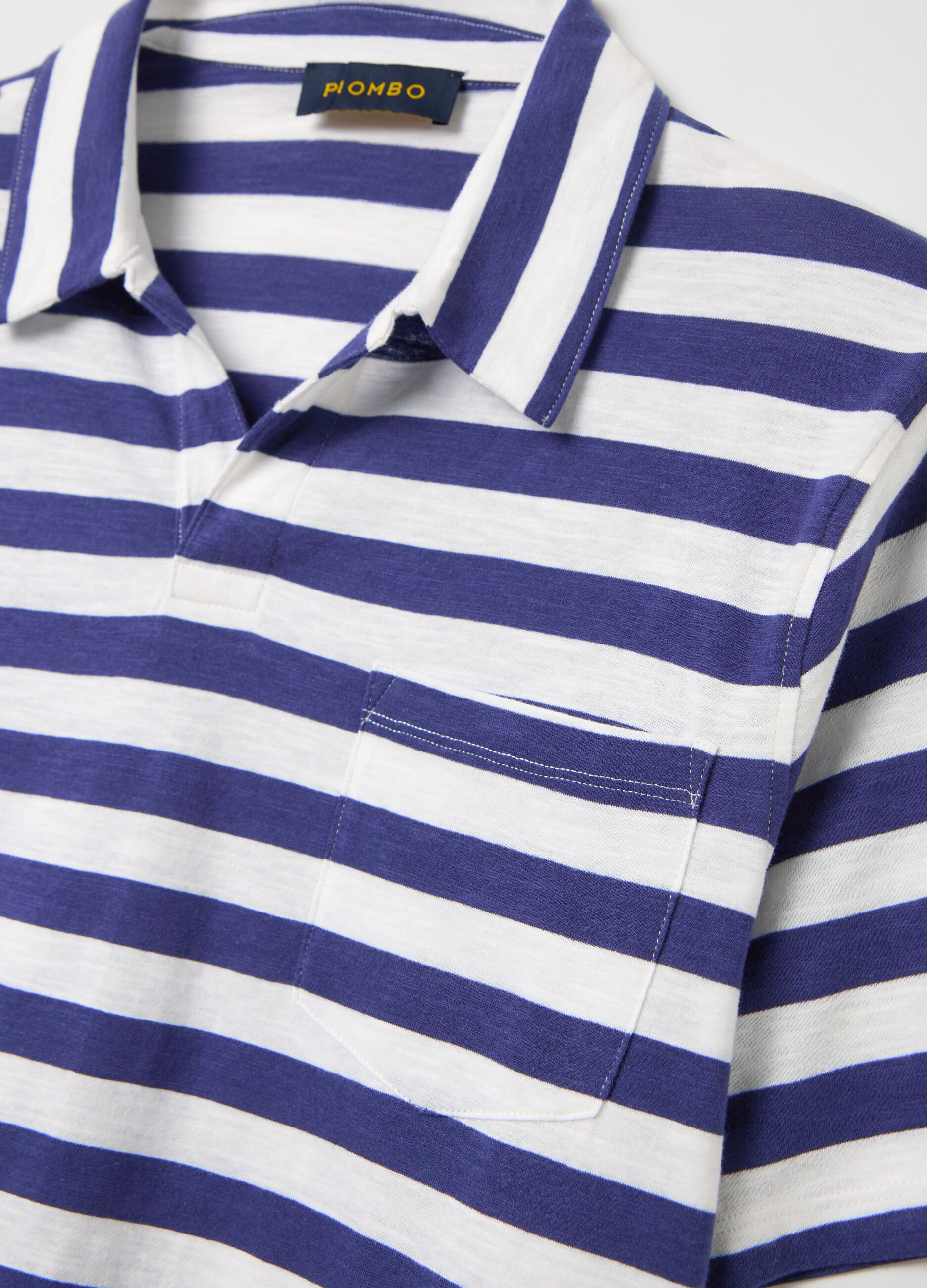 White and Blue Stripe Cotton Polo by Piombo