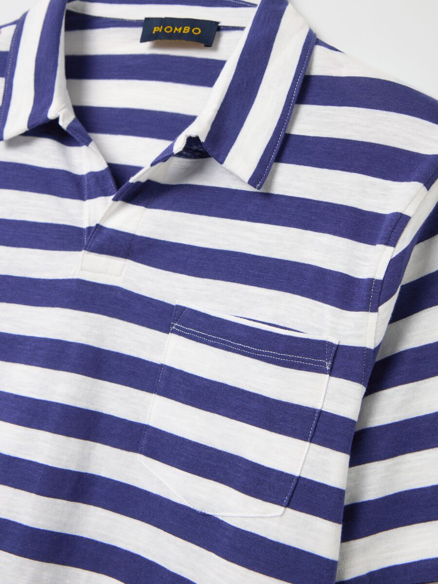 White and Blue Stripe Cotton Polo by Piombo_5