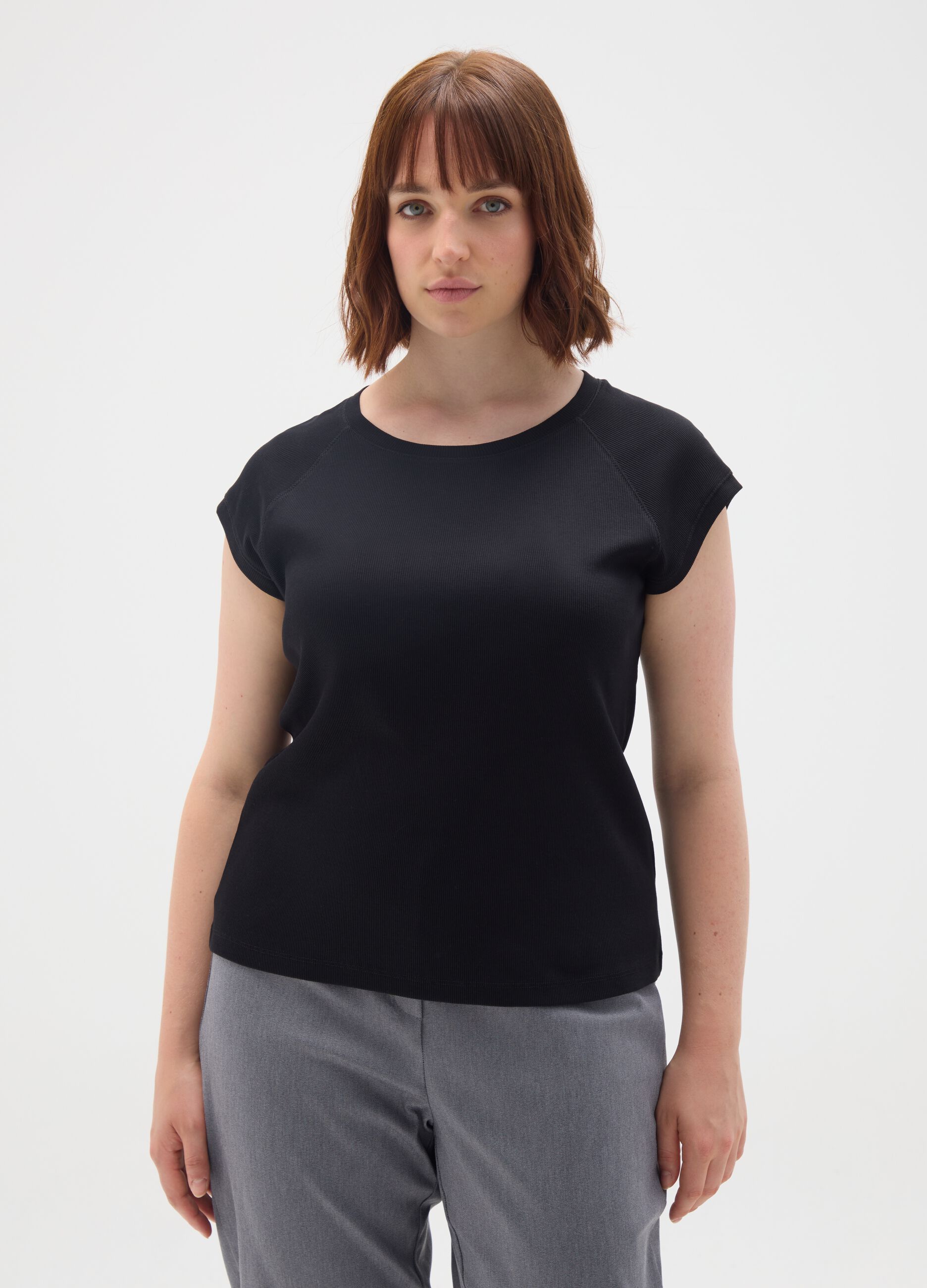 Women's top in pure black cotton