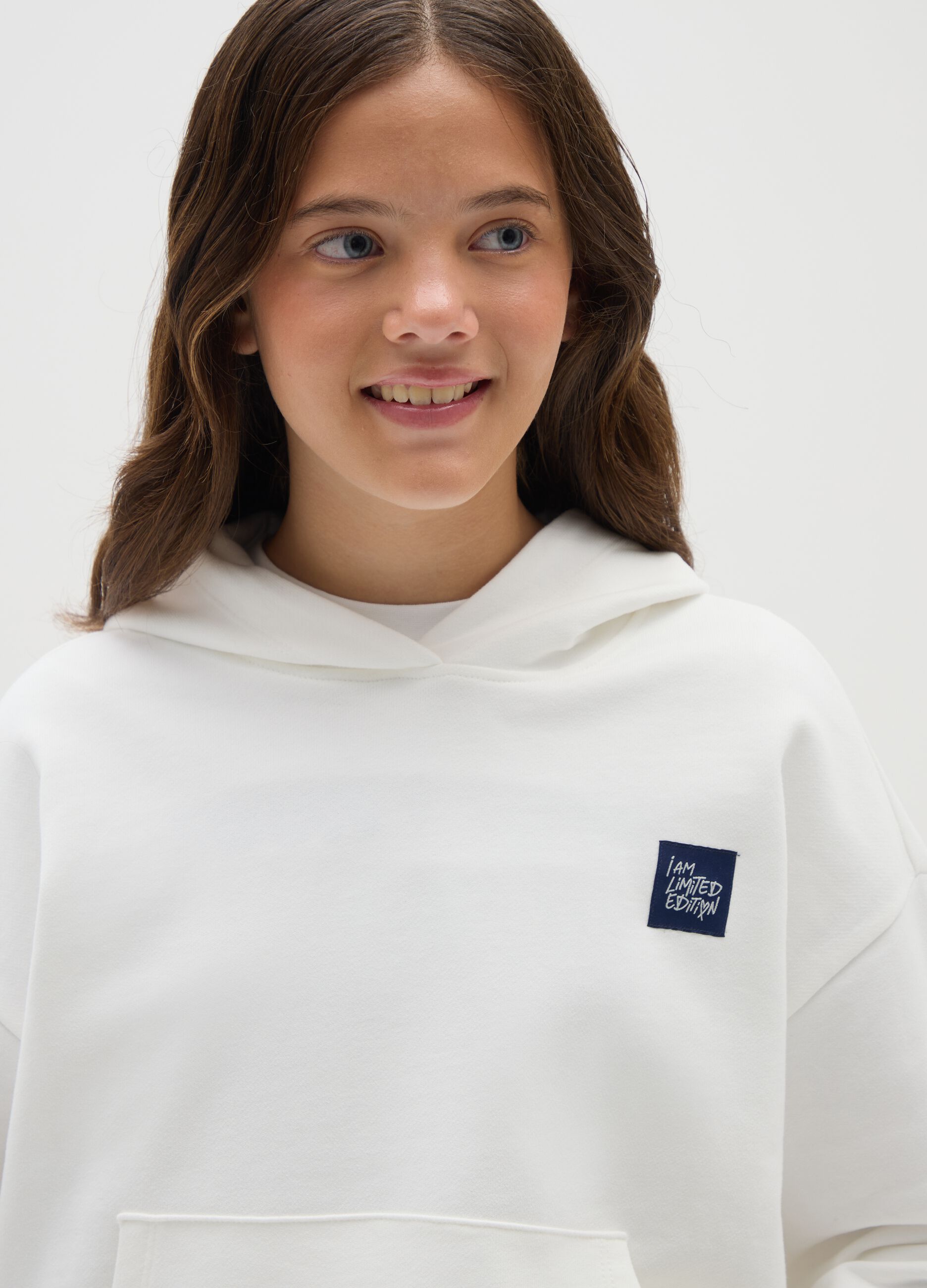 Girls' oversized pure cotton white hoodie