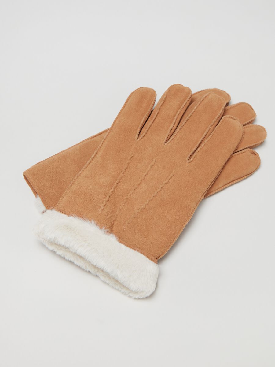 Guanti in pelle con eco pelliccia_2
