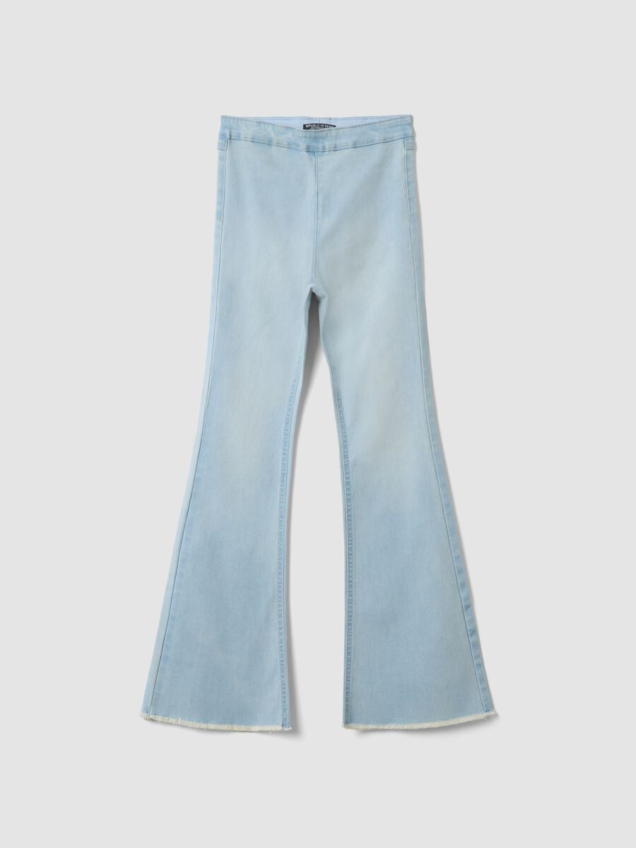 Jeggings azzurri flare in cotone e viscosa elasticizzata per ragazza_0
