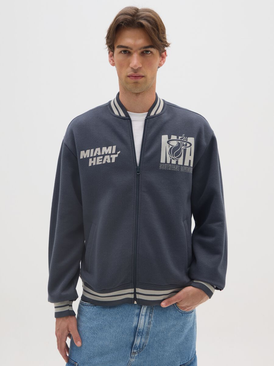 Blue cotton blend bomber jacket with Miami Heat lettering_0
