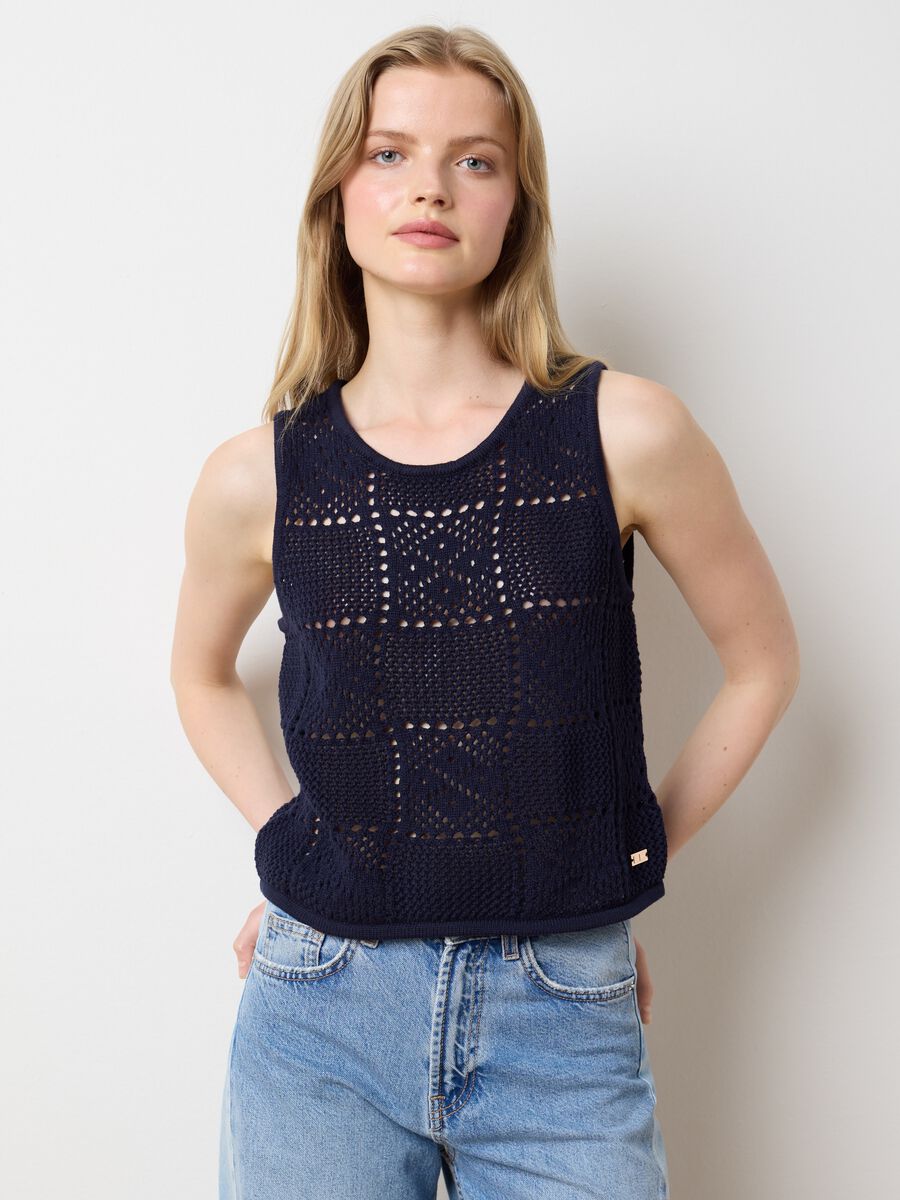 Women's top in pure blue cotton regular fit_0