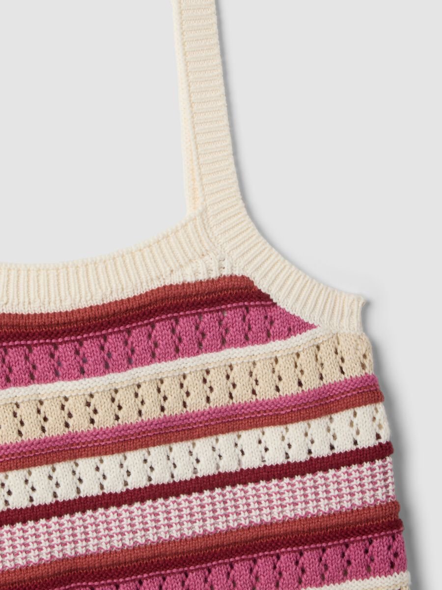 Fitted pure cotton multicolour striped vest with thin straps_1