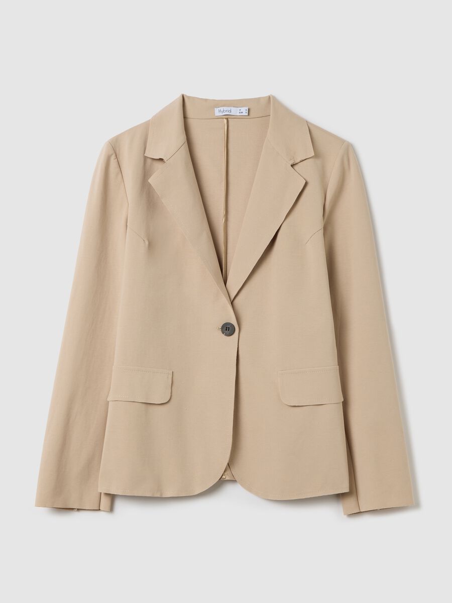 Beige stretch single-breasted blazer_4